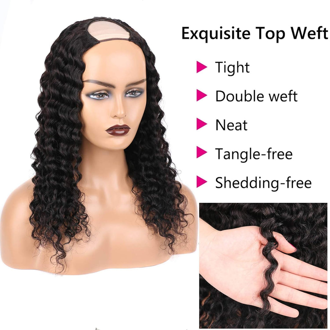 Daimer U Part Wig Brazilian Deep Curly Human Hair Extension Clip In Half Wigs None Lace Front Machin