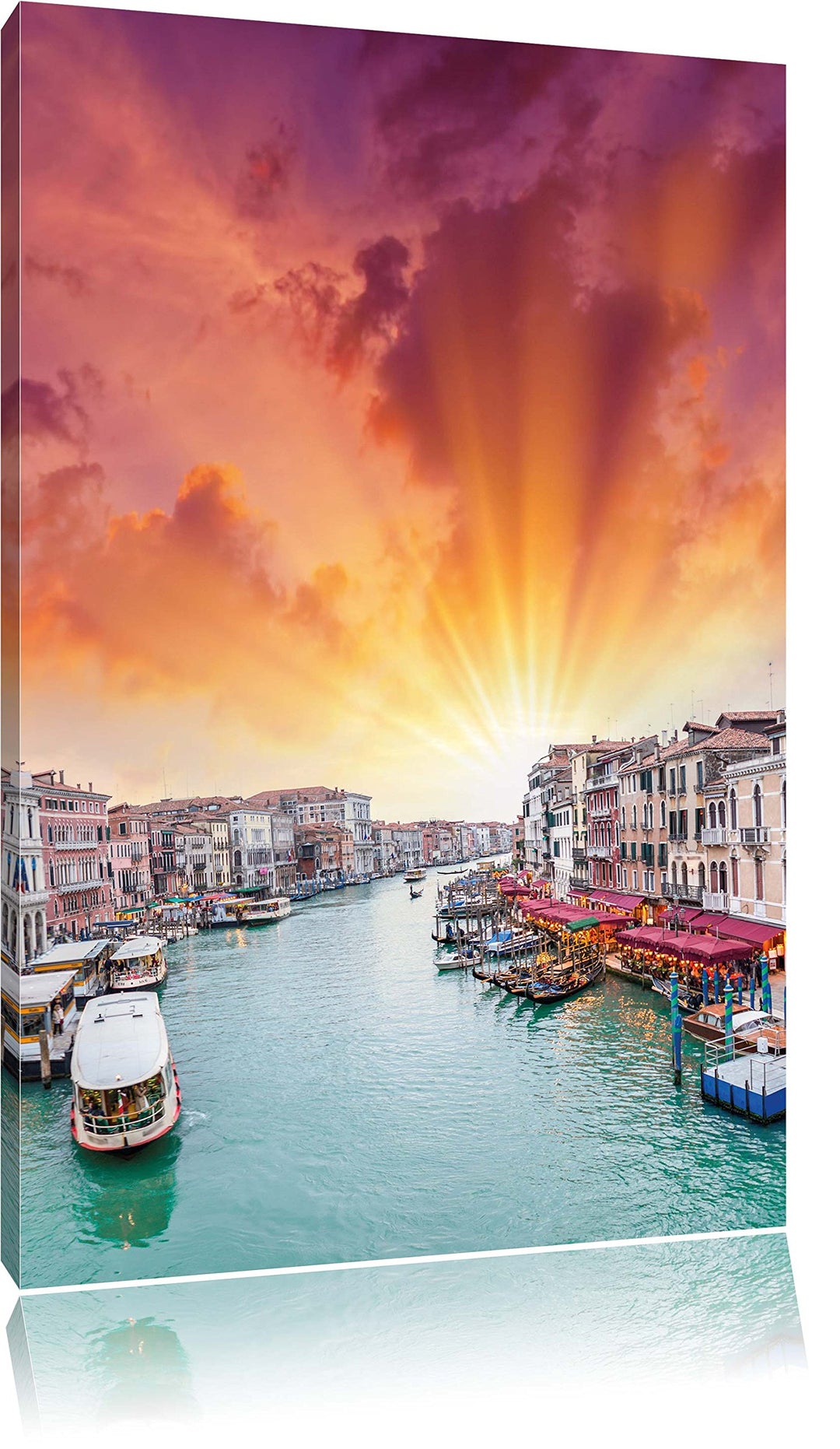 Venedig Fluss Häuser, Format: 100x70 auf Leinwand, XXL riesige Bilder fertig gerahmt mit Keilrahmen,