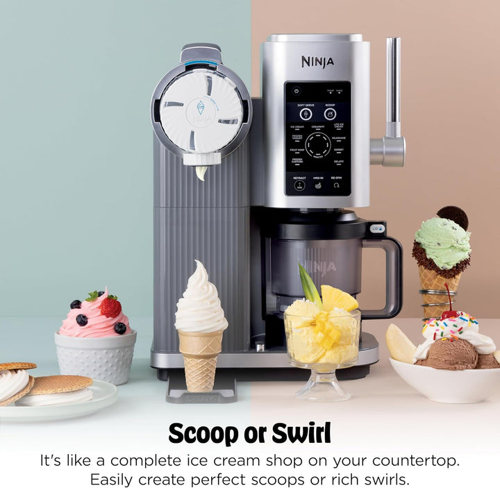 Ninja CREAMi Swirl Eis- und Soft-Serviermaschine, Sorbet, Milchshake, gefrorener Joghurt, kalorienar