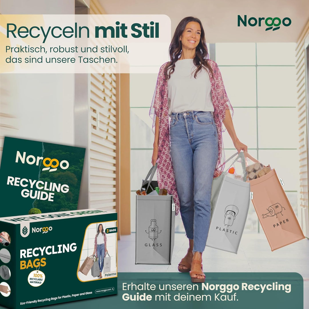 Norggo 3er-Pack Recycling System Taschen - Mülltrennsystem 3fach - Recycling Behälter 40 L - Mülltre