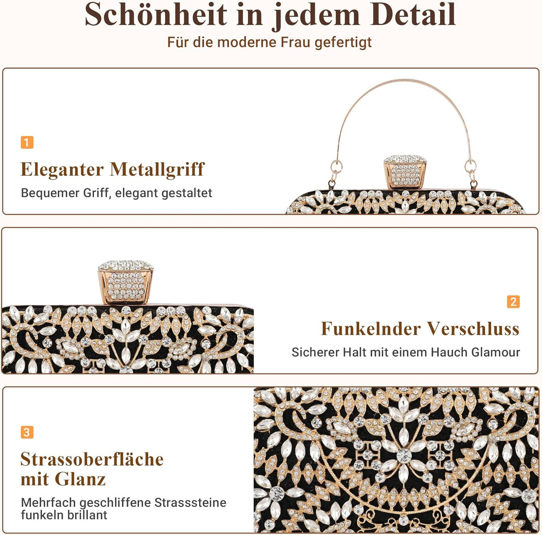 DIRRONA Strass Damen Handtasche Elegante Hochzeits Braut Clutch Bag Exquisite Kettentasche Glitzer P