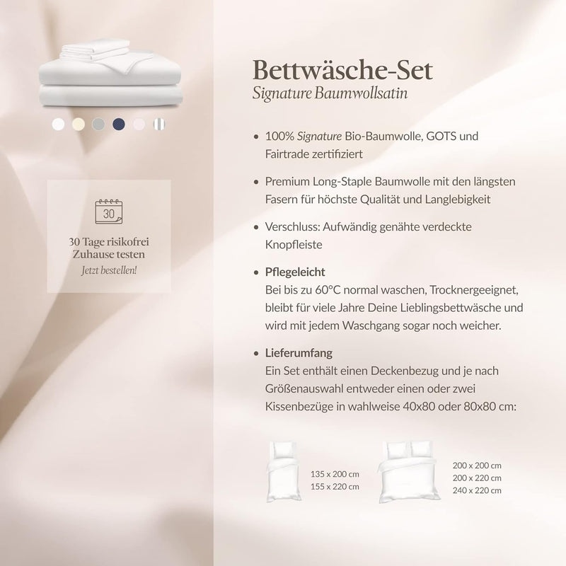 bo&button® Luxus Mako Satin Bettwäsche Set, 100% Bio Baumwolle (Long Staple 300), ALLE GRÖssEN, seid