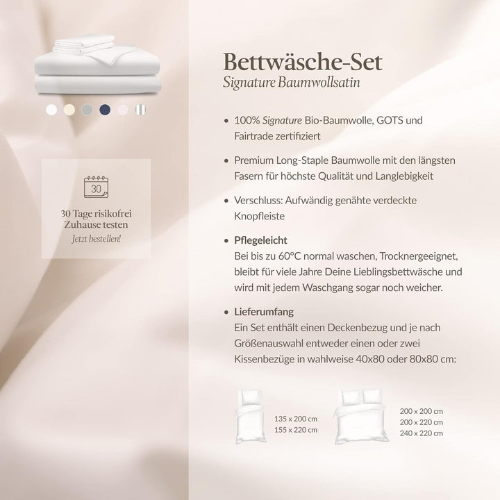 bo&button® Luxus Mako Satin Bettwäsche Set, 100% Bio Baumwolle (Long Staple 300), ALLE GRÖssEN, seid