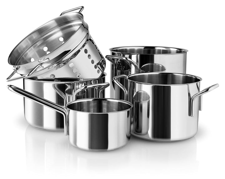 Eva Trio | Stainless Steel Topfset 5 St. 1,1 l 2,2 l 3,6 l 4,8 l & Pasta-Einsatz |Komplettes Set aus