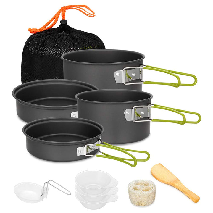 Gutsdoor Camping Kochset Geschirr-Set für 1-2 Personen, Kochset mit Tragbarem Aluminiumtopf Teekesse