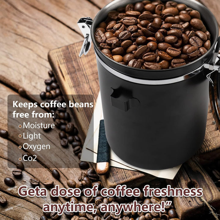 Dreamhigh® Kaffeedose Luftdicht 1kg Bohnen - Kaffeebehälter aus Edelstahl mit Messlöffel, Deckel aus
