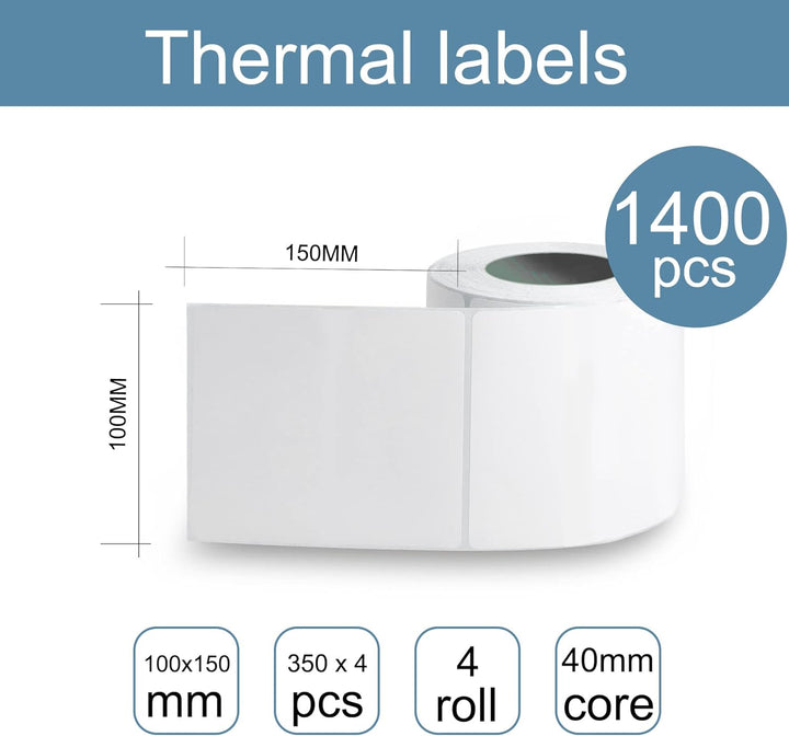 m MU Etiketten Selbstklebend, 150×100MM, 4 Rolle Pack Etikett x 350 St. Je Rolle = 1400 Label, Kompa