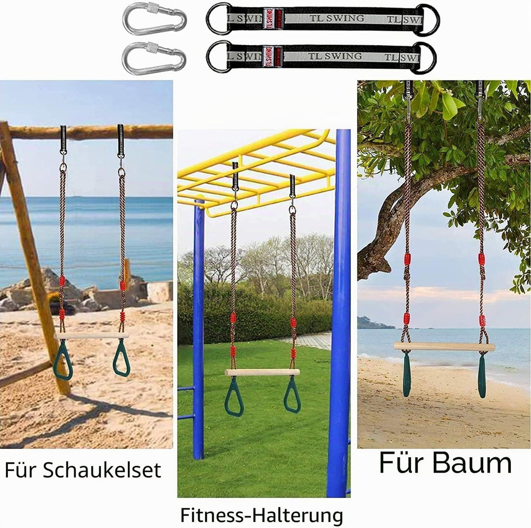 Morwealth Multifunktions Kinderholz Trapeze Schaukel mit Kunststoffringen Turnringe Ringe zum Aufhän