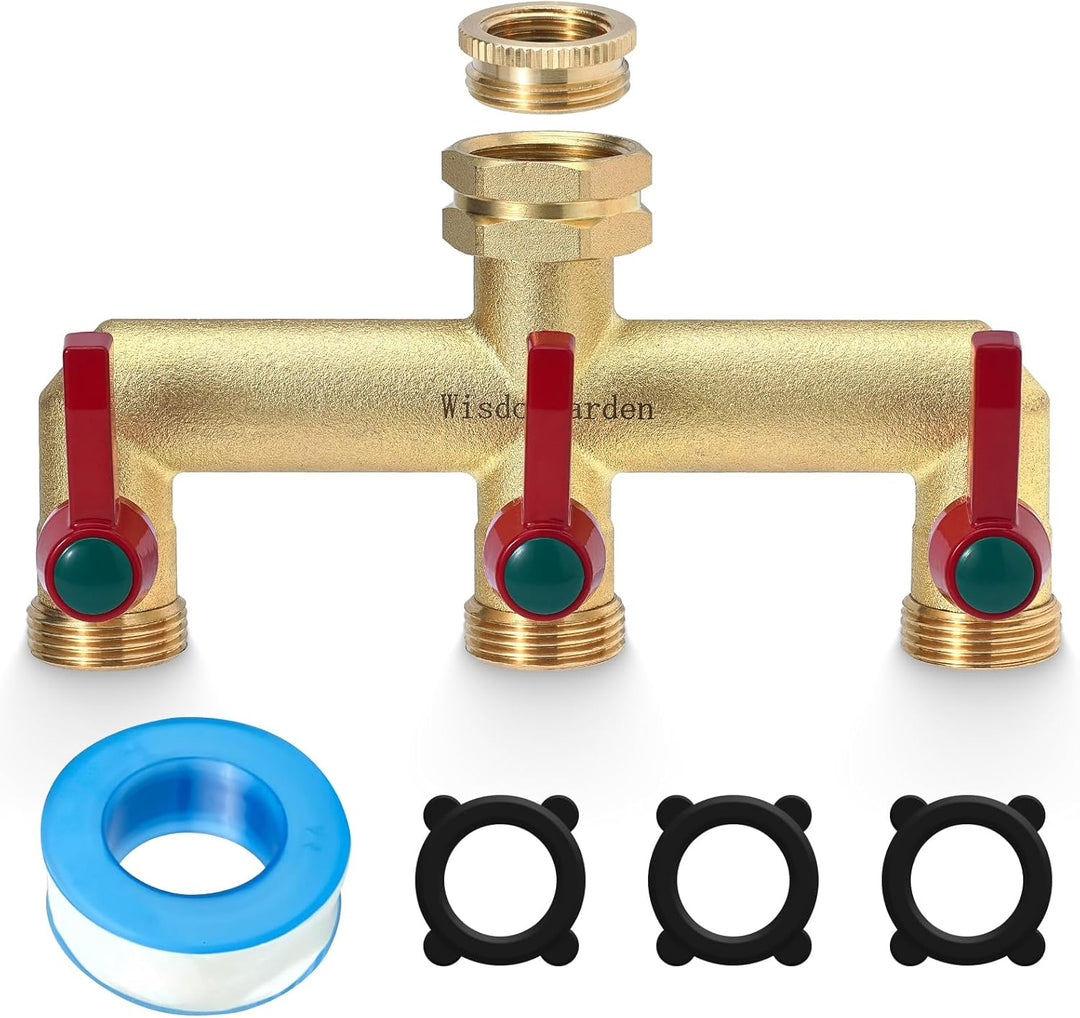 Wisdomgarden Wasserverteiler 3fach, Schwere Ausführung aus Messing gartenschlauch verteiler,3 wege v