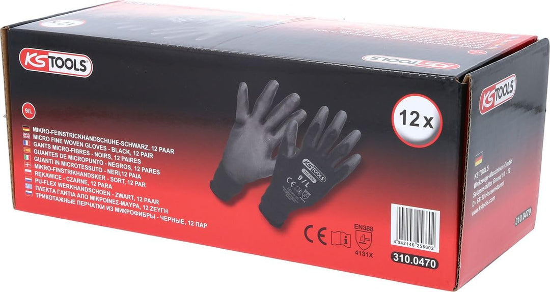 KS Tools 310.0470 Mikro-Feinstrickhandschuhe-schwarz, L, 12 Paar, L