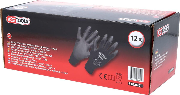 KS Tools 310.0470 Mikro-Feinstrickhandschuhe-schwarz, L, 12 Paar, L