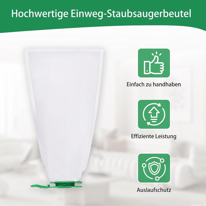 Staubsaugerbeutel für Vorwerk Kobold VB100 FP100 Akku-Staubsauger | 12 Stück Staubbeutel mit 3 Motor