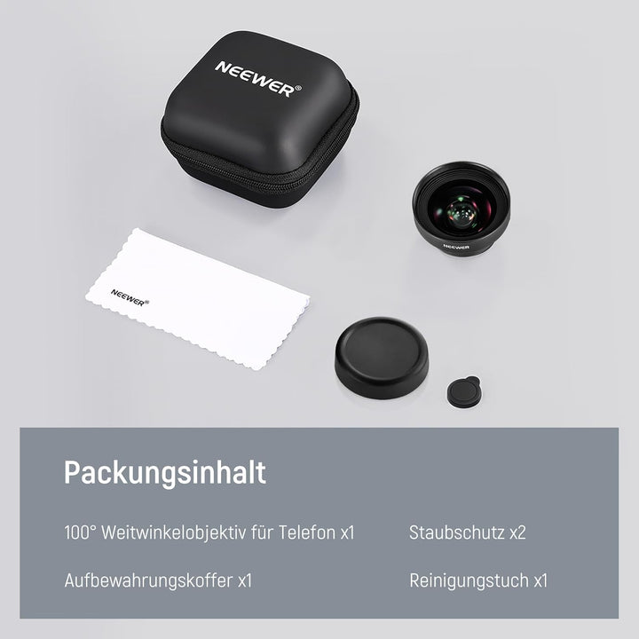 NEEWER 18mm HD 100° Weitwinkelobjektiv für 17mm Objektiv hintere Platine, 0,5X Vergrösserung, kompat