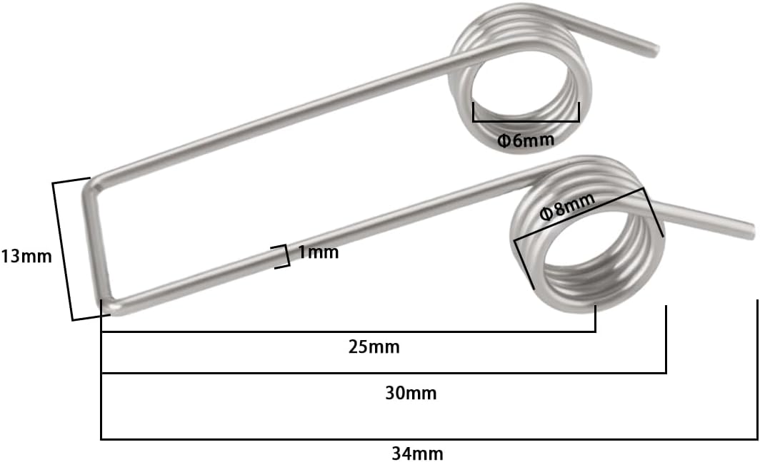 10 Stück Doppelbeinfedern, 4 Spulen, Torsionsfedern aus vernickeltem Edelstahl, 1 mm x 8 mm, Zubehör