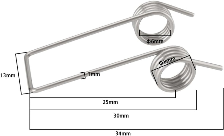 10 Stück Doppelbeinfedern, 4 Spulen, Torsionsfedern aus vernickeltem Edelstahl, 1 mm x 8 mm, Zubehör