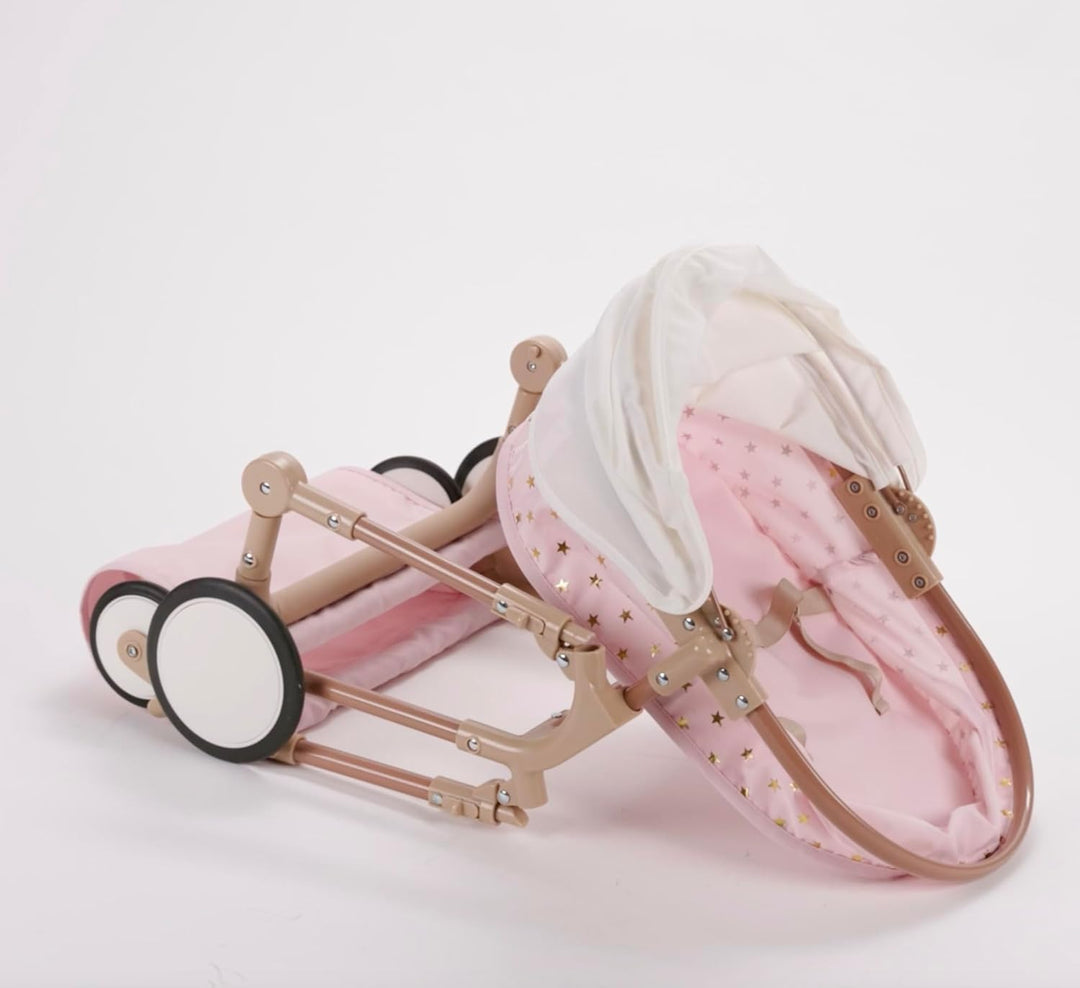 LullaBaby – Kinderwagen Puppenwagen Zwillinge für 36 cm Baby Puppen – Puppenbuggy mit faltbarem Dach