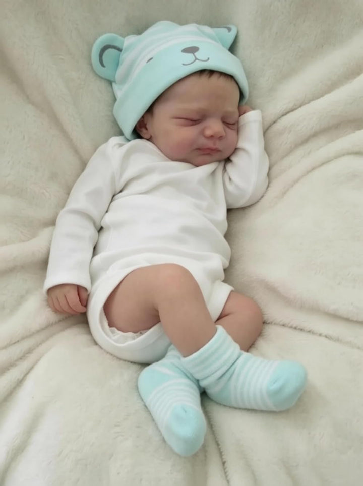 Zero pam Reborn Baby Mädchen Vollsilikon Lebensecht mit Haaren Augen Zu, Puppe 45 cm Reborn Babypupp