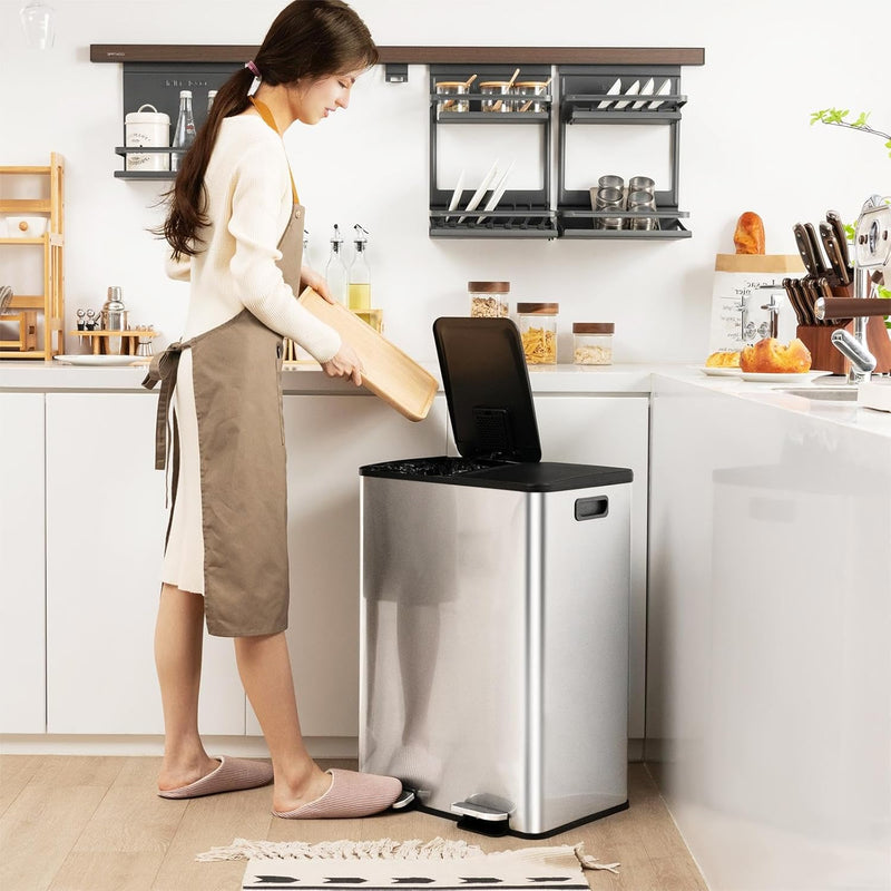 GIANTEX Mülleimer 2 Fächer 2 x 30 L, Doppelmülleimer Abfalleimer Küche, Küchenmülleimer Küchenabfall
