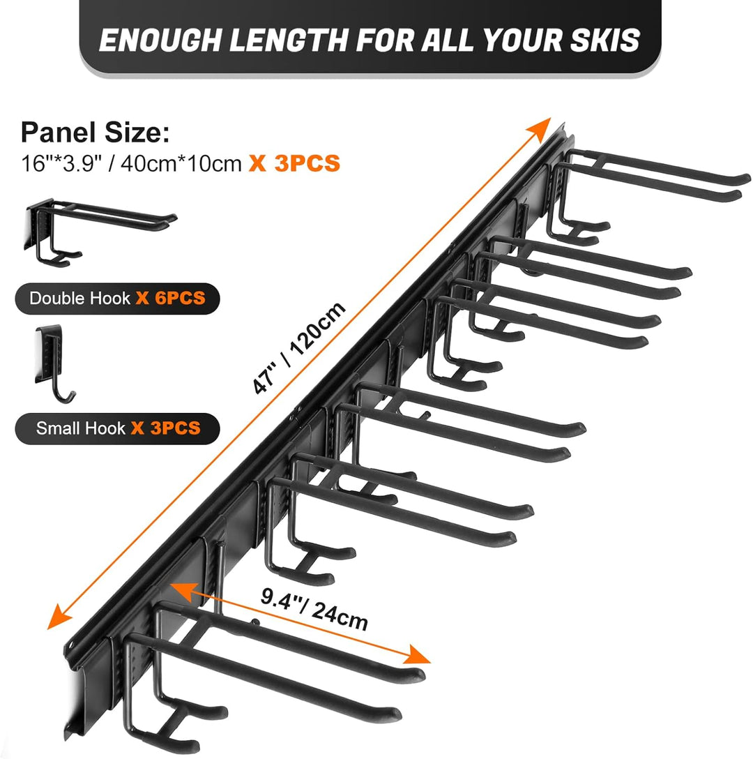 Odoland Skiaufbewahrung Skihalter für 6 Paare Ski Snowboard Rack Wandhalterung, Haus und Garage Ski