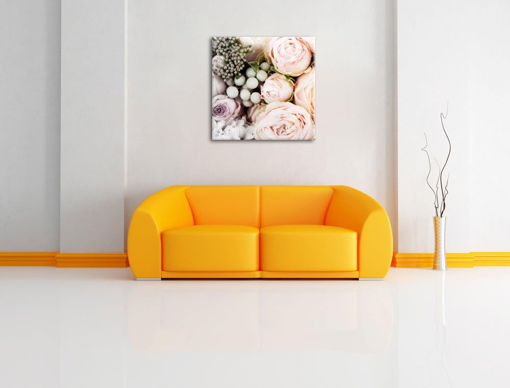 Rosa Rosen Schwarz/Weiss, Format: 70x70 auf Leinwand, XXL riesige Bilder fertig gerahmt mit Keilrahm