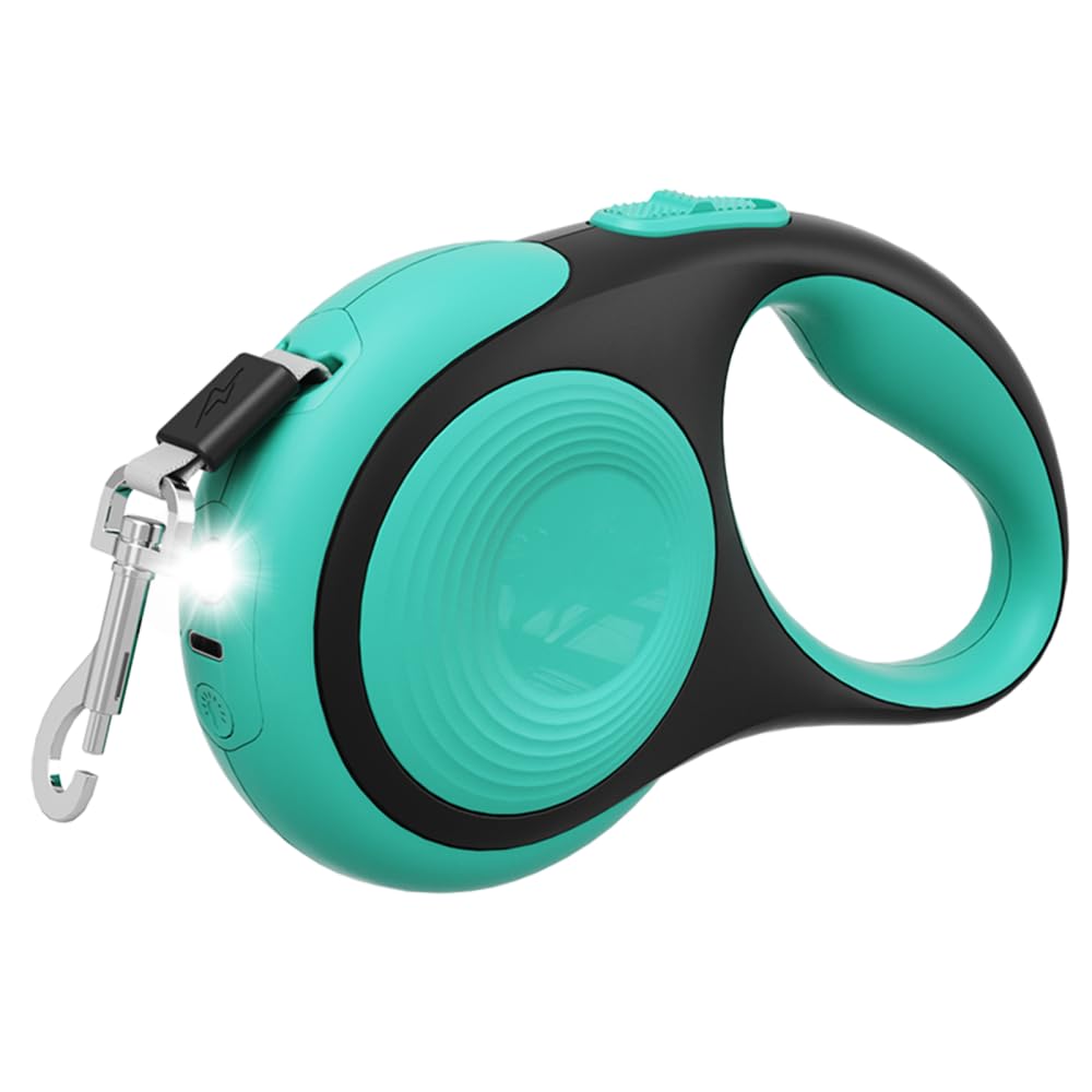 Einziehbare Hundeleine, 3/5 m, 30 kg, Robuste Hundeleine mit LED Taschenlampe, Einhandbremse Haustie