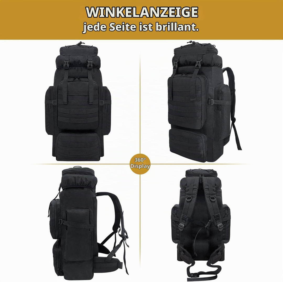 80L Wandern Rucksack, Wasserdichter Grosser Outdoor Sport Reise Daypack Molle für Männer Frauen Schw