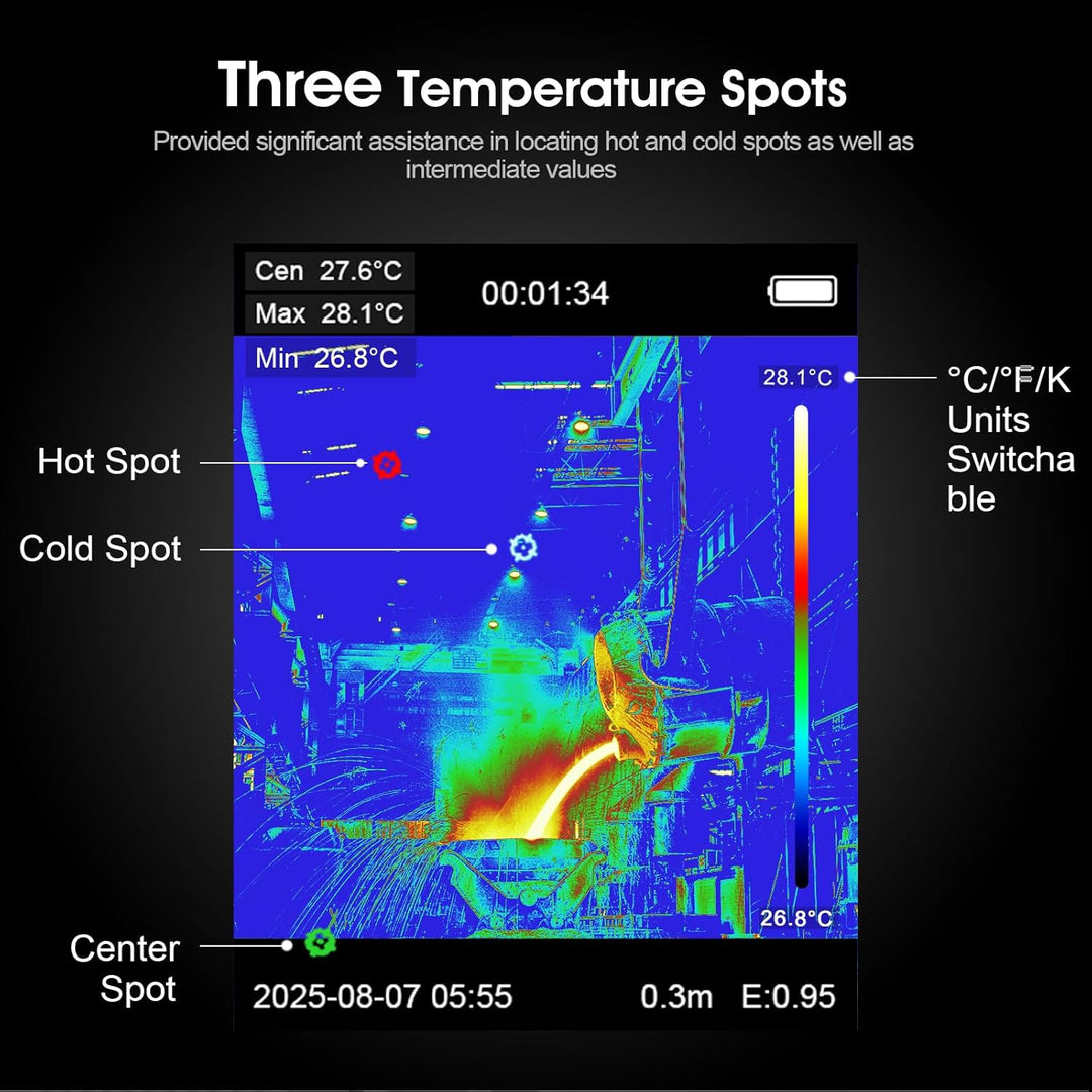 Handheld Wärmebildkamera, 96 * 96 IR Thermal Imaging Camera 25Hz TISR 240 * 240, -20°C bis 550°C, NE