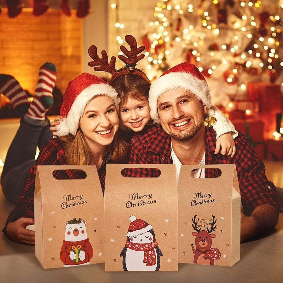 Gavbulie Geschenktüten Weihnachten, 24 Stück Weihnachtstüten, mit Griff, Papiertüten Geschenke Deko,