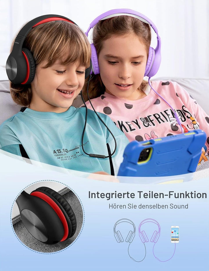 Nabevi Kopfhörer Kinder, Kinder Kopfhörer mit Kabel, 85/94dB Lautstärkegrenze, HD-Ton, Sharing-Funkt