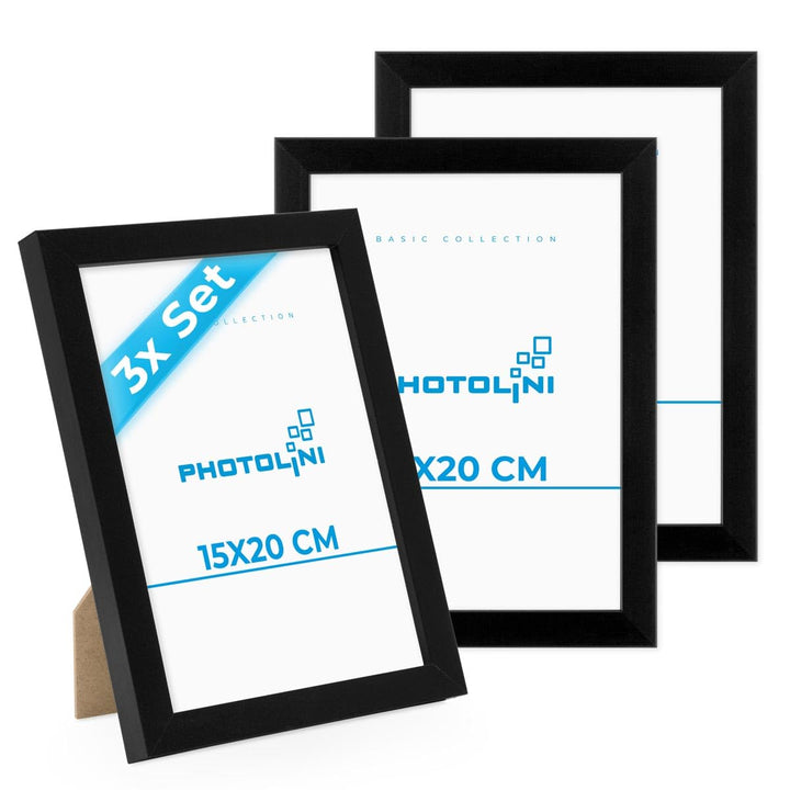 PHOTOLINI Bilderrahmen 15x20 Schwarz, 3er Set Bilderrahmen 20x15 Holz MDF, Picture Frame mit Acrylgl