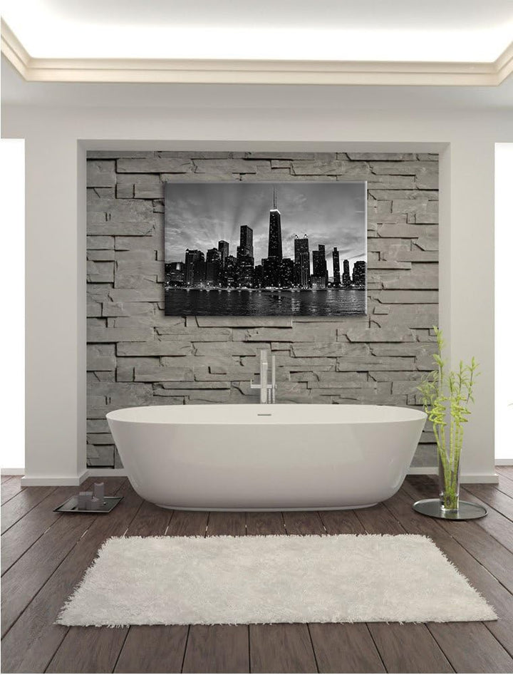 Pixxprint Chicago-Wolkenkratzer-Silhouette / 100x70cm Leinwandbild bespannt auf Holzrahmen/Wandbild