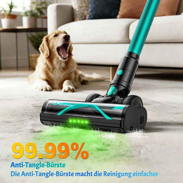 Akku Staubsauger 50KPa/500W/55Mins, Staubsauger Kabellos mit Wandmontierte Ladestation, Selbststehen