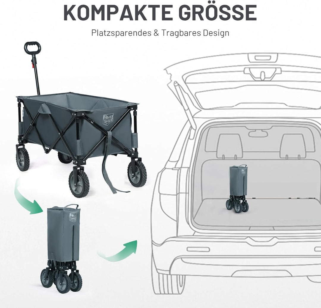 TIMBER RIDGE XXL Bollerwagen Faltbar Handwagen mit Seitentasche Getränkehalter verstellbarem Griff,