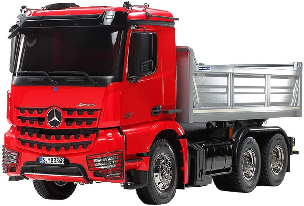 TAMIYA 56361 Mercedes-Benz 1:14 MB Arocs 3348 Rot/Silber Kipper, Bausatz zum Zusammenbauen, RC Truck