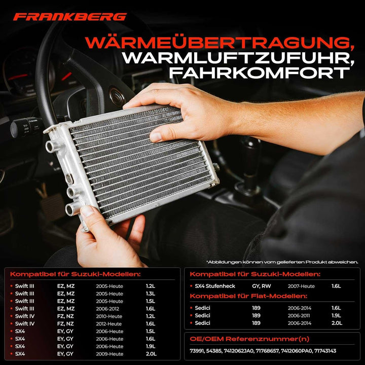 Frankberg Wärmetauscher Innenraumheizung Kompatibel mit Sedici 2006-2014 Swift III 2005-Heute Swift
