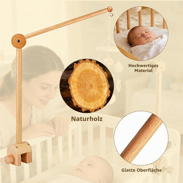 Mobile Halterung Holz für Babybett, und Wickeltisch, 360° Drehbar, Verstellbarer Abnehmbarer Ständer