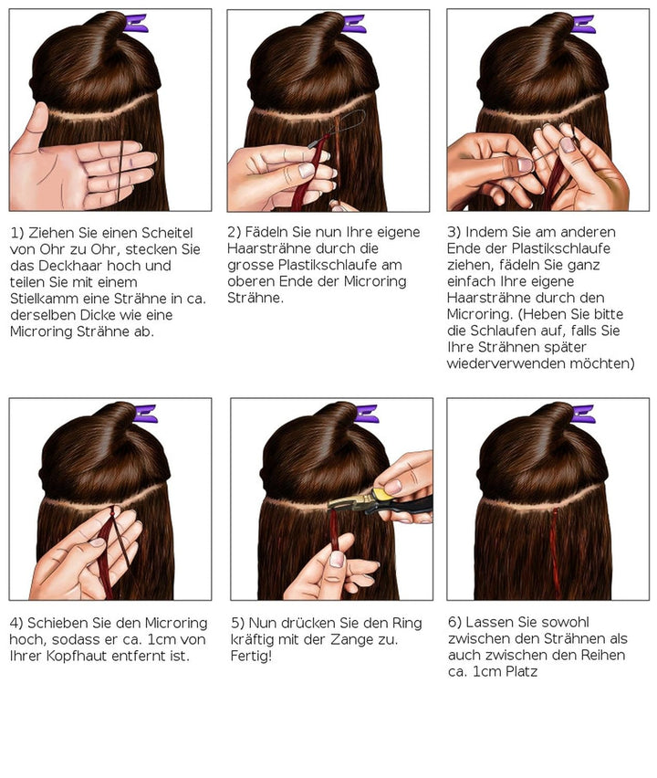 hair2heart 25 x 1g Echthaar Microring Loop Extensions, 50cm - glatt - #99j burgundy - Loops Haarverl