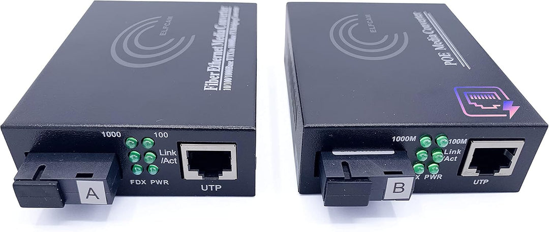 Elfcam® - PoE Gigabit Ethernet LWL Medienkonverter Glasfaser 10/100/1000 Mbps inklusive Mini-GBIC (S