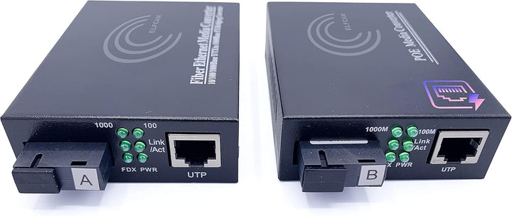 Elfcam® - PoE Gigabit Ethernet LWL Medienkonverter Glasfaser 10/100/1000 Mbps inklusive Mini-GBIC (S