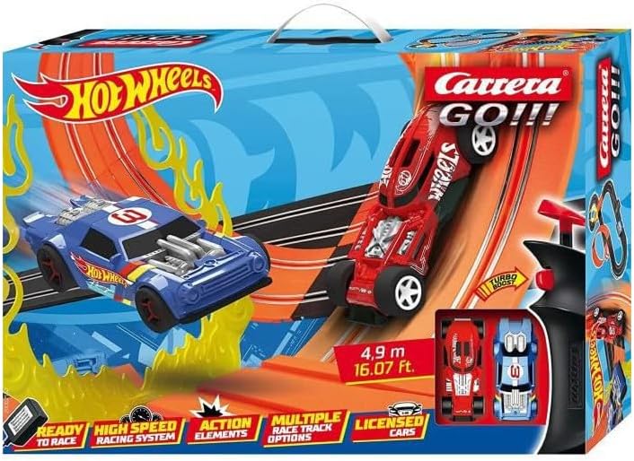 Carrera 20062552 GO!!! Rennstrecken-Set I Hot Wheels I 4,9 m elektrische Rennbahn mit Streckenteilen