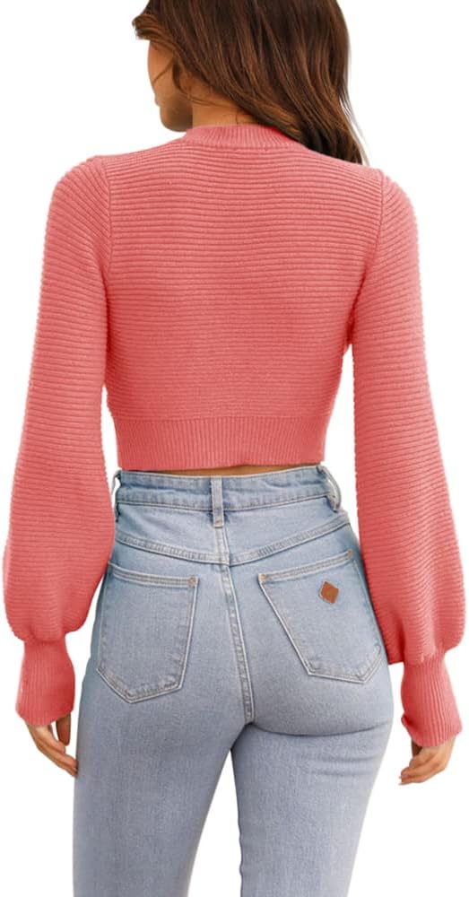 GeGekoko Damen Strickpullover Kurz Sexy Cropped Pullover mit Rundhalsausschnitt Herbst Winter Warmer