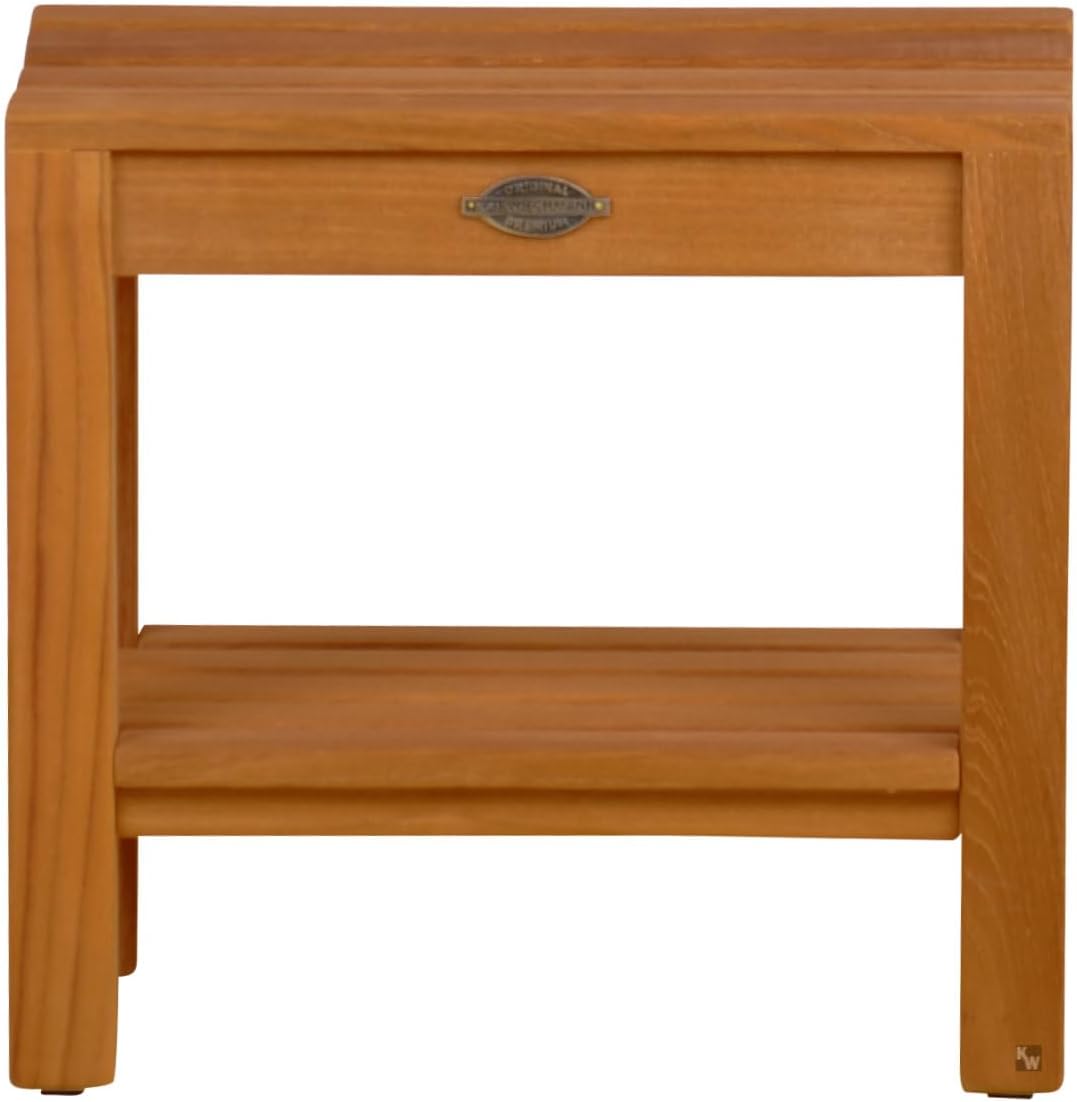 Duschhocker Holz mit Ablage Duschbank Premium Badhocker Badsitz Massivholz und Anti-Rutsch-Füsse