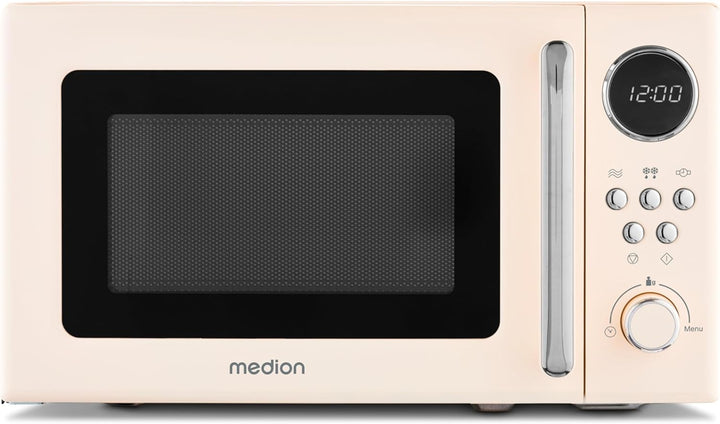 MEDION Retro Mikrowelle klein (20 Liter, ca. 800 Watt, 5 Mikrowellenstufen, 8 Automatikprogramme, Di