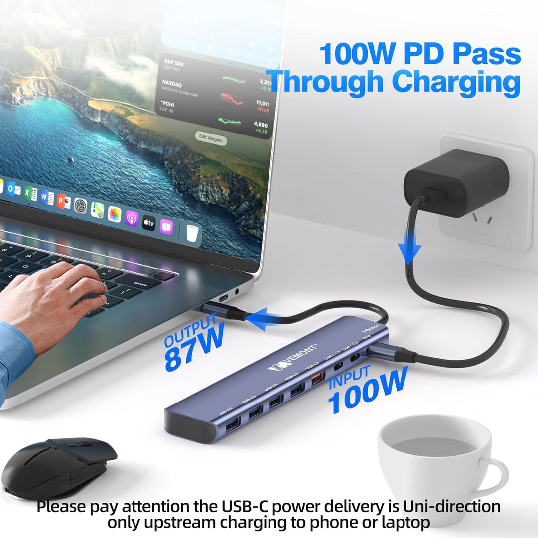 USB C Hub 10Gbps,VEMONT 7 in 1 Aluminium USB 3.1/3.2 Hub mit 2 USBC 3.2 & USBA 3.2 & 4 USBA 3.0 Port