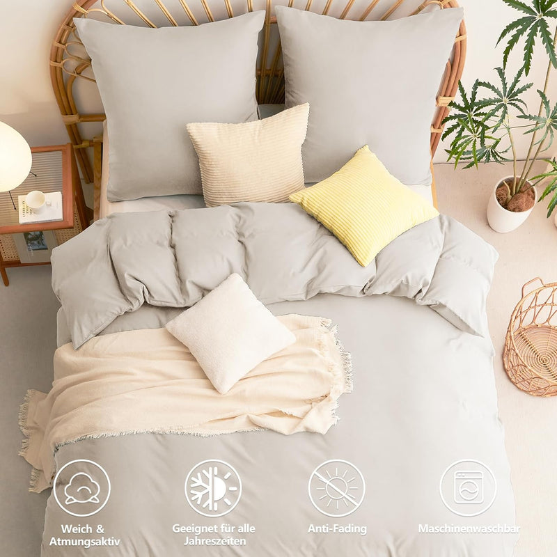 WAVVE Bettwäsche 200x200 3 teilig Beige - Bettbezug 200 x 200 Set mit Kissenbezüge 80x80 cm, Bettwäs