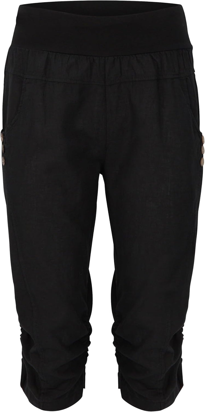 Malito Damen Hose aus Leinen | Stoffhose in Uni Farben | Freizeithose mit Knöpfen | Chino - Capri -