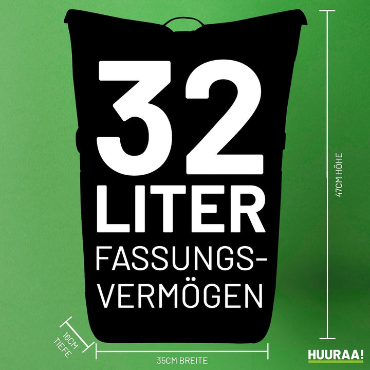 Kurierrucksack Darts Dartpfeil 30-44 Liter Black Melange Fairtrade Rolltop Rucksack Geschenkidee