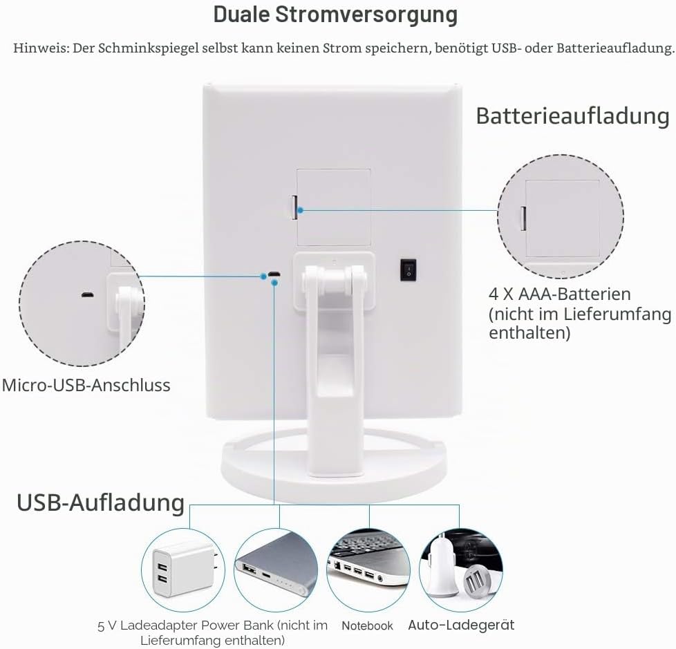 WEILY Schminkspiegel mit Beleuchtung, Faltbare Kosmetikspiegel mit 1X/2X/3X Vergrösserung, Schminksp