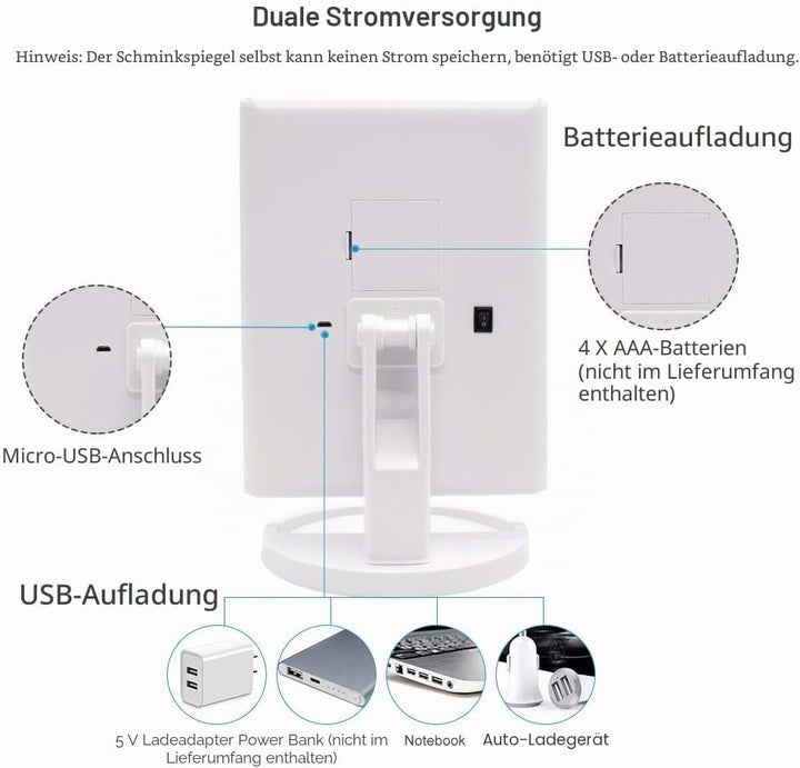 WEILY Schminkspiegel mit Beleuchtung, Faltbare Kosmetikspiegel mit 1X/2X/3X Vergrösserung, Schminksp
