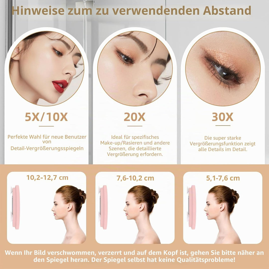 10x Vergrösserungsspiegel mit Licht 10fach, 15cm gross, 3 Farben, dimmbar, beleuchtet, 10x Reiseverg